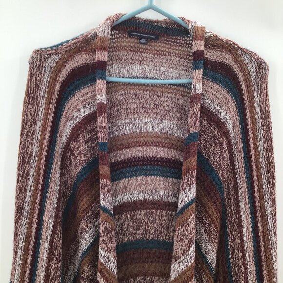 Women's L Duster Sweater Autumn/Winter Long Striped Neutral Knit Boho Lagenlook - Picture 3 of 13